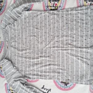 Gray and White Stripped Long Sleeve Top